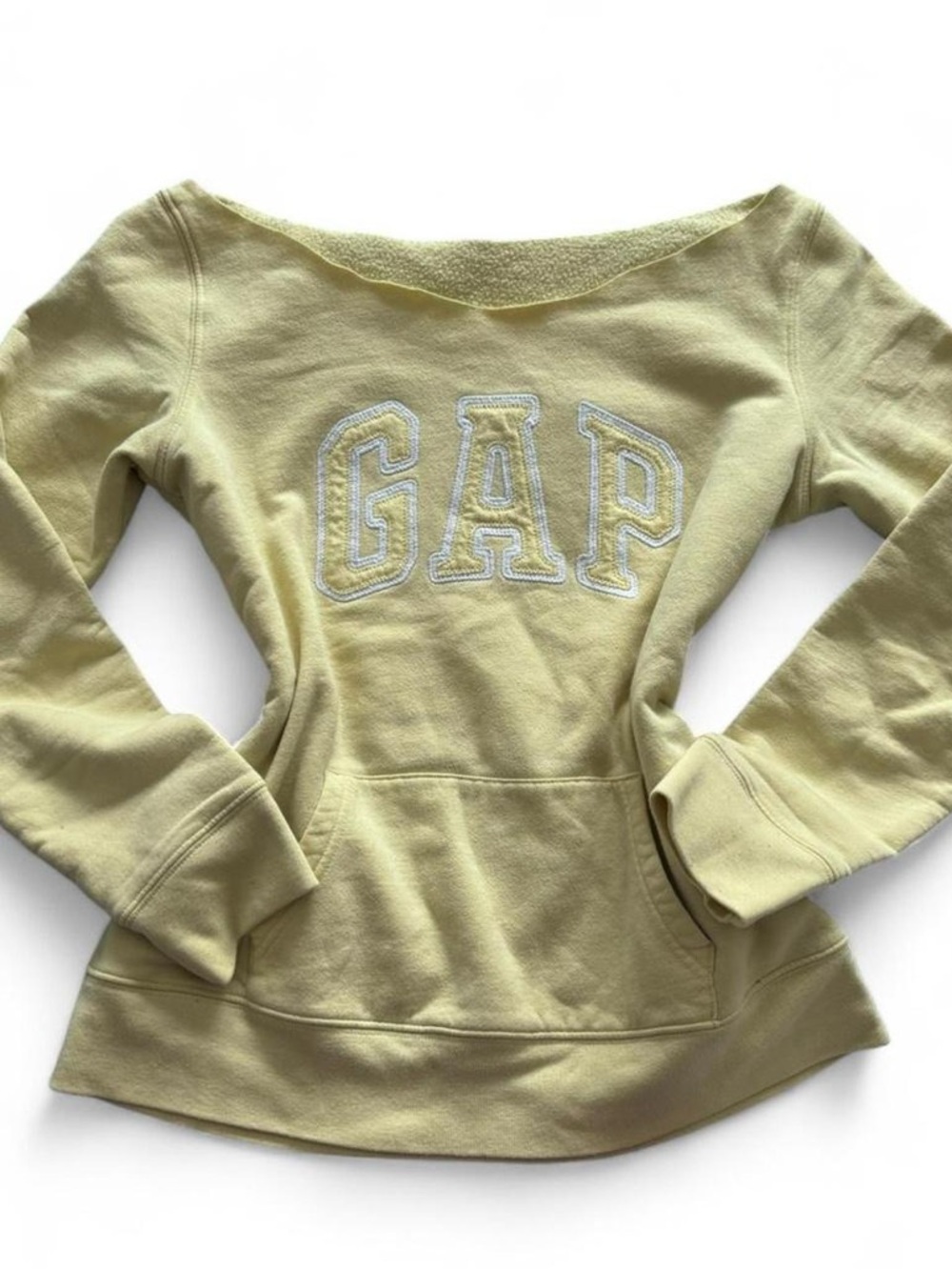 GAP Women's Pale Yellow Off-Shoulder Pullover Sweatshirt
